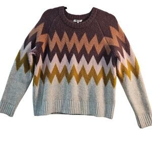Madewell Crew Wool Blend Sweater Beige Multi Geometric Oversized Y2KRetro XS